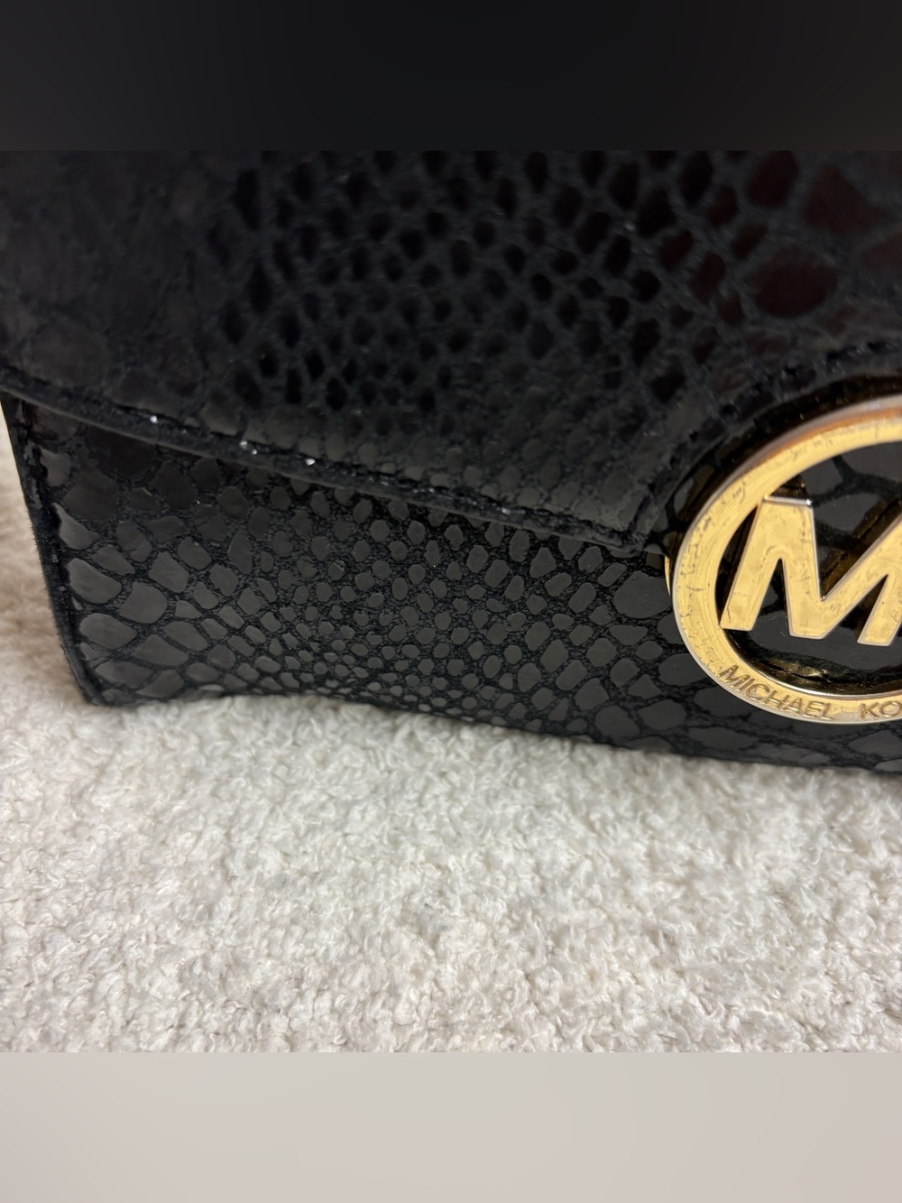 Michael Kors Black Snake-Embossed Continental Wallet with Gold MK Logo - Picture 7 of 8